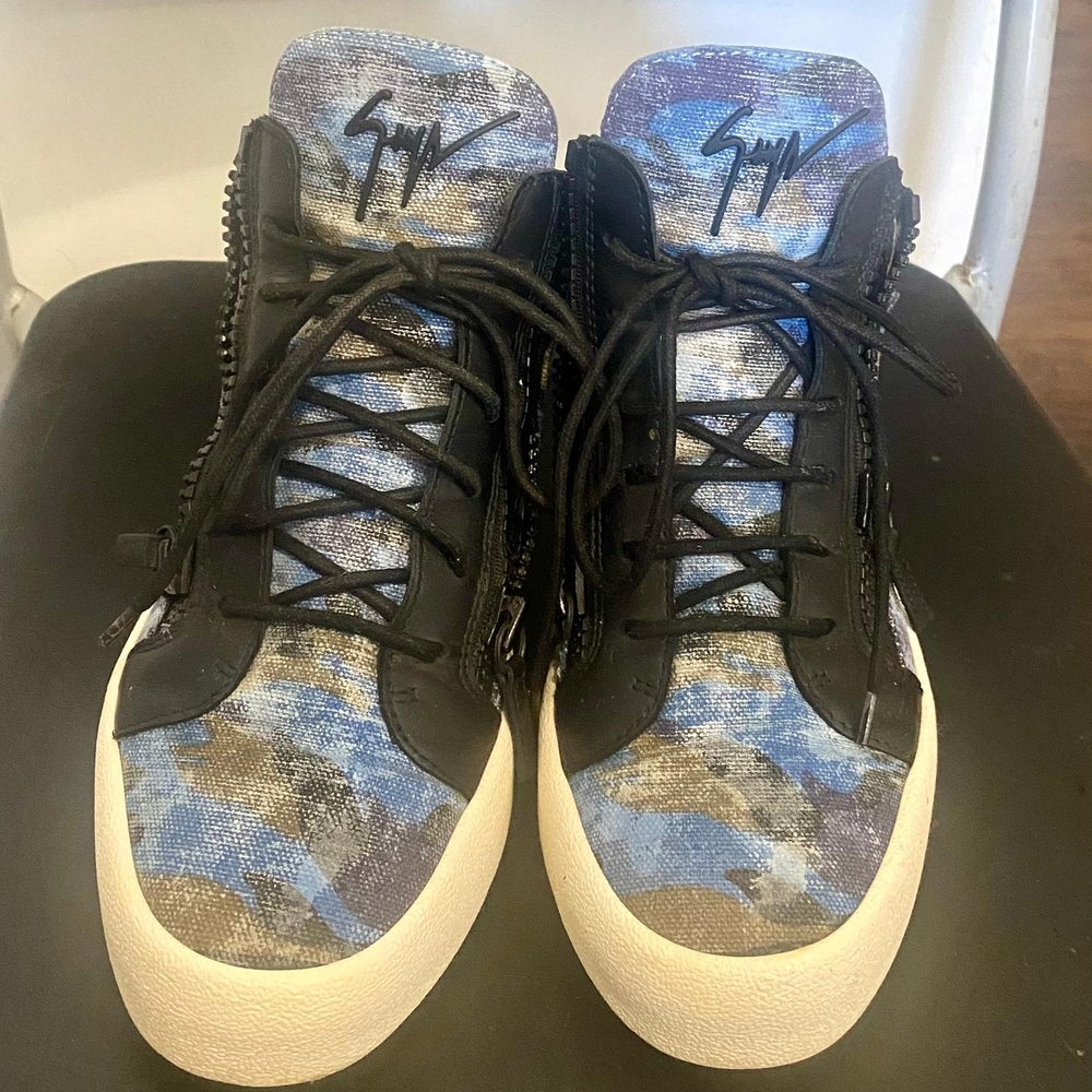 Blue and Black High-Top Sneakers